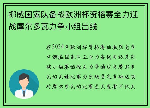 挪威国家队备战欧洲杯资格赛全力迎战摩尔多瓦力争小组出线