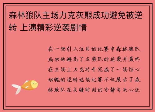 森林狼队主场力克灰熊成功避免被逆转 上演精彩逆袭剧情